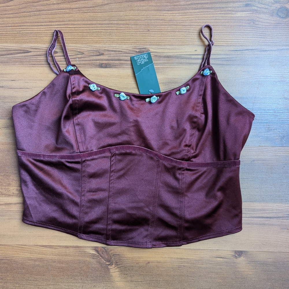 BNWT Satin Burgundy Corset Top with Detail